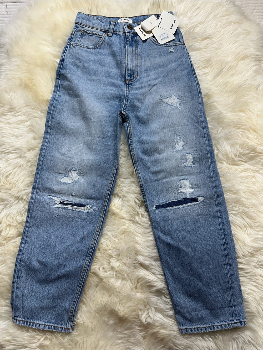 Sandro Distressed BOYFRIEND-CUT JEANS size 34